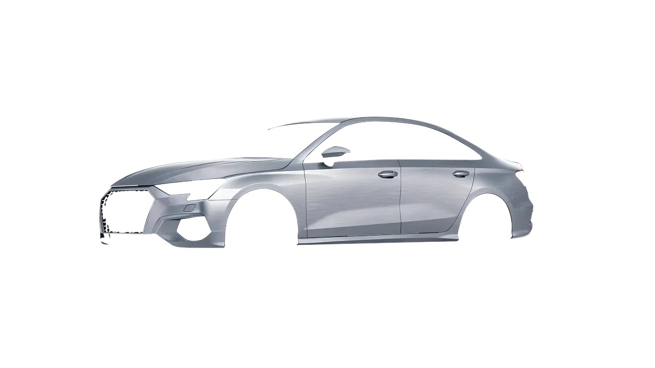 Audi A3 Limousine 2021 wrapped in Brushed Aluminum (Avery Dennison SW900-812-X), front three-quarter view