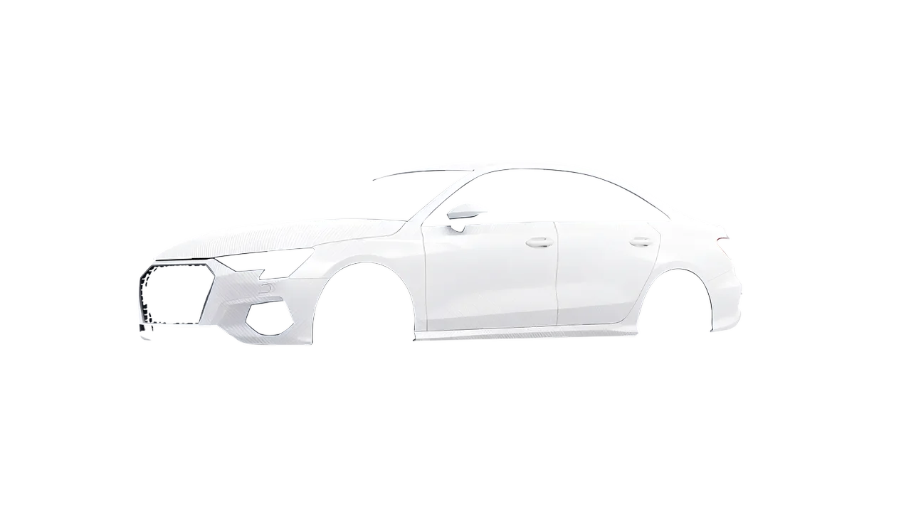 Audi A3 Limousine 2021 wrapped in Carbon Fiber White (Avery Dennison SW900-115-X), front three-quarter view