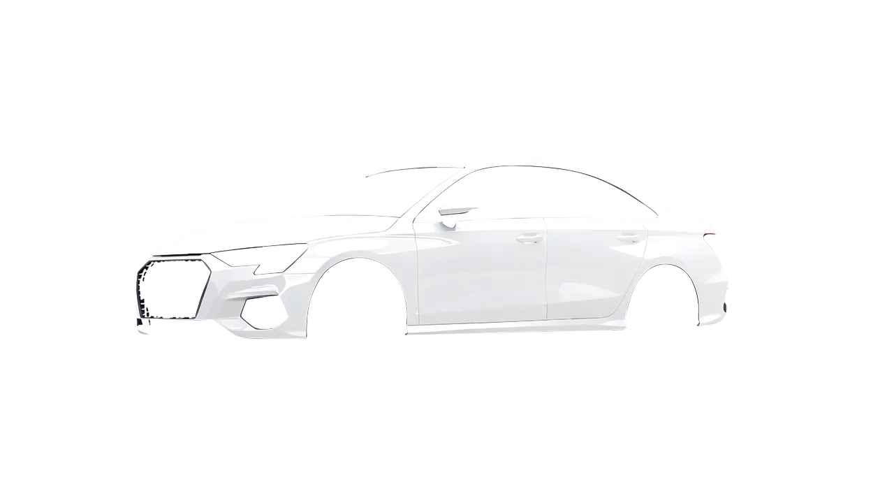 Audi A3 Limousine 2021 wrapped in Gloss White (3M G10), front three-quarter view