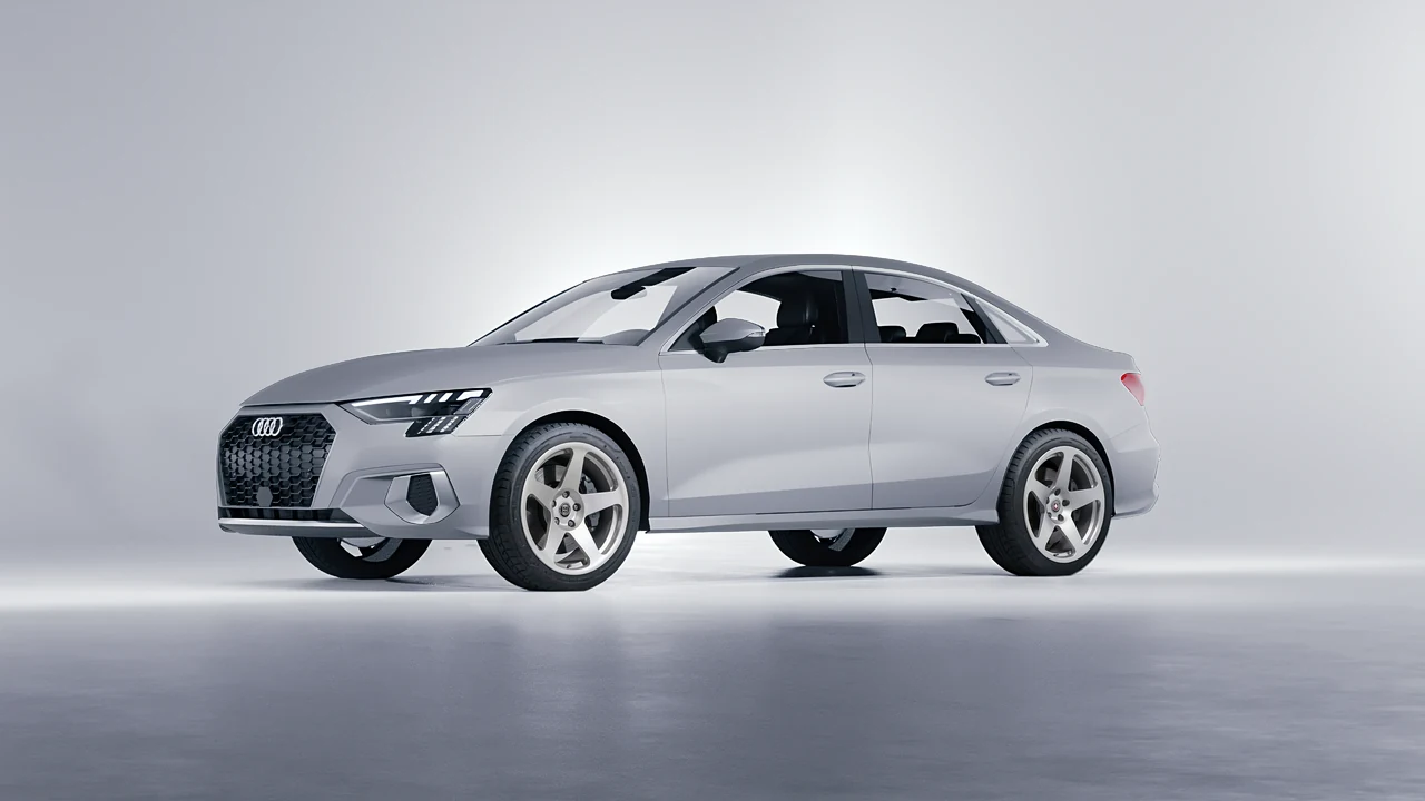 Audi A3 Limousine 2021 on HRE Performance Wheels 305M forged wheels, front three-quarter view