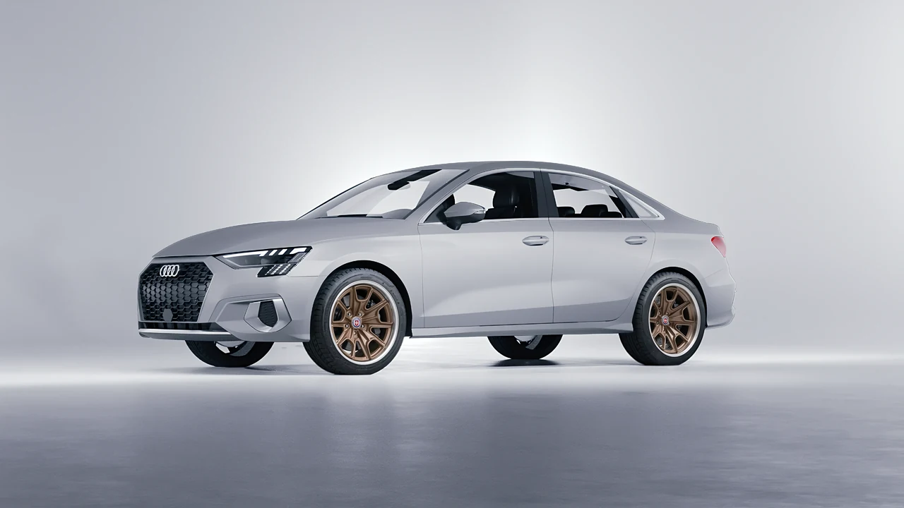 Audi A3 Limousine 2021 on HRE Performance Wheels 427 forged wheels, front three-quarter view
