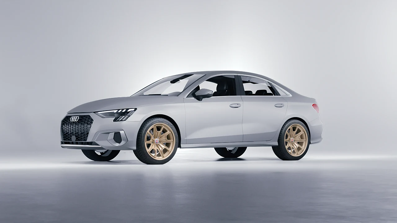 Audi A3 Limousine 2021 on HRE Performance Wheels 427M forged wheels, front three-quarter view