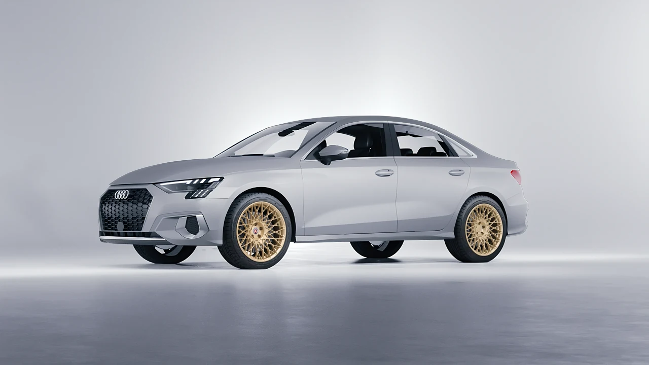 Audi A3 Limousine 2021 on HRE Performance Wheels 501M forged wheels, front three-quarter view