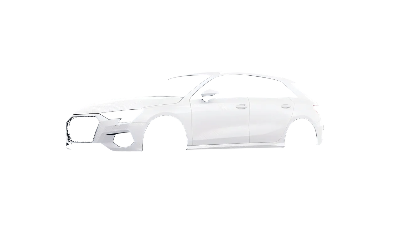 Audi A3 Sportback 2021 wrapped in Carbon Fiber White (Avery Dennison SW900-115-X), front three-quarter view