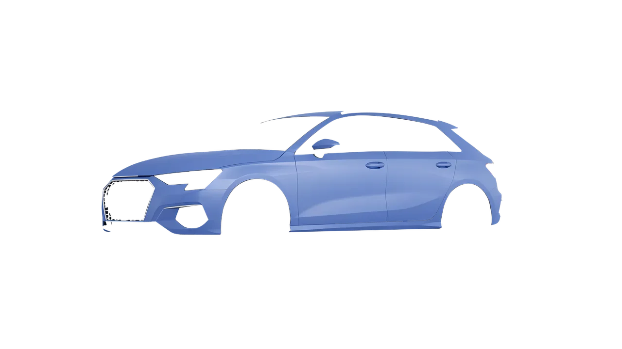 Audi A3 Sportback 2021 wrapped in Dreamline Blue (Avery Dennison SW900-616-O), front three-quarter view