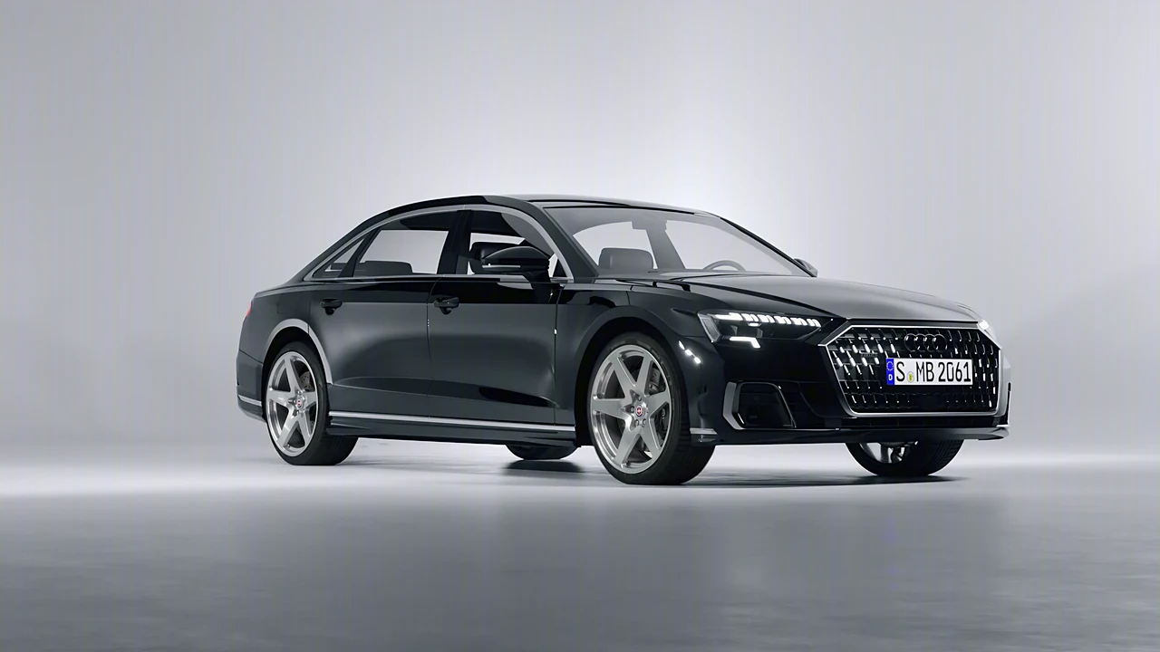 Audi A8 L 2022 on HRE Performance Wheels 527M forged wheels, front three-quarter view