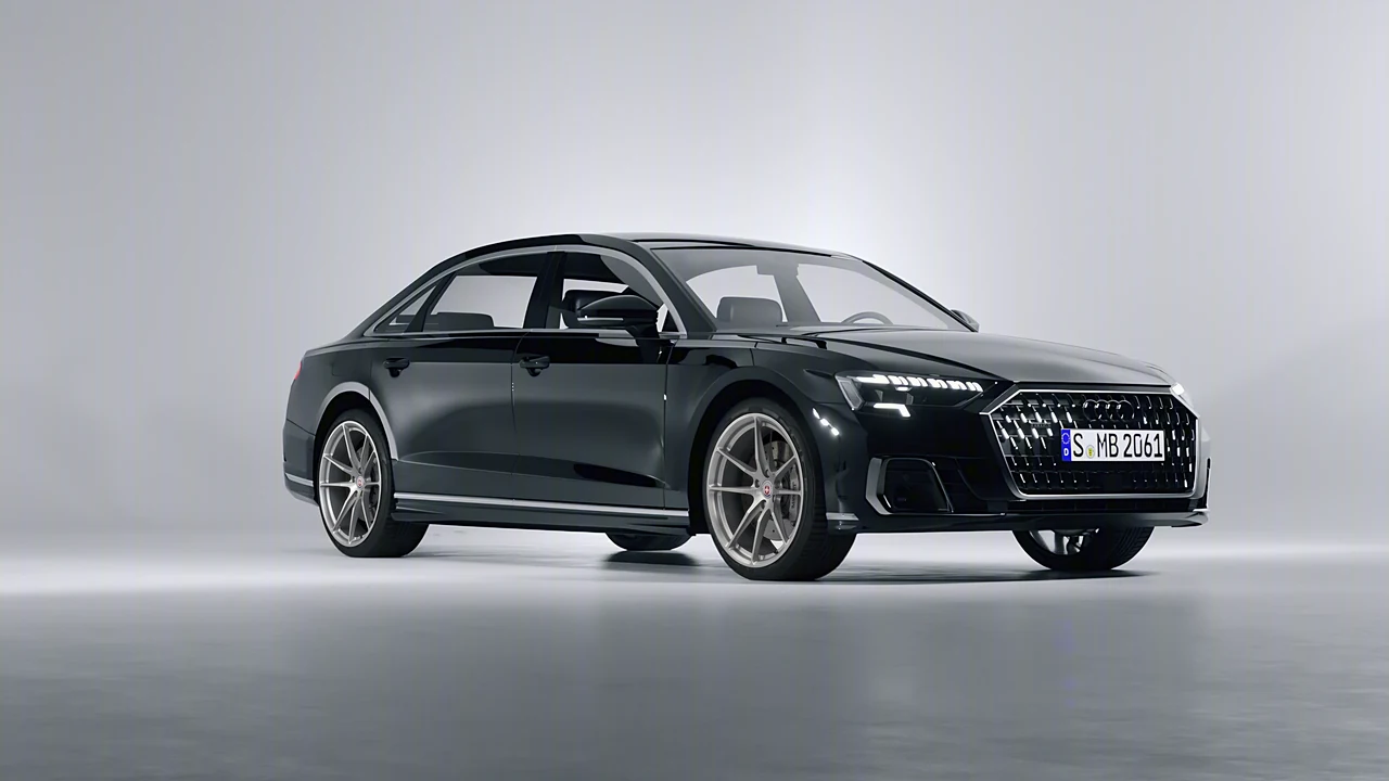 Audi A8 L 2022 on HRE Performance Wheels P104 forged wheels, front three-quarter view