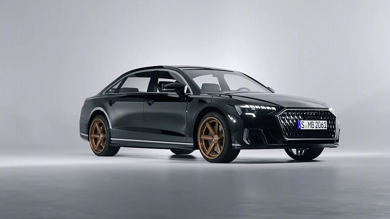 Audi A8 L 2022 on HRE Performance Wheels Tusk forged wheels, front three-quarter view