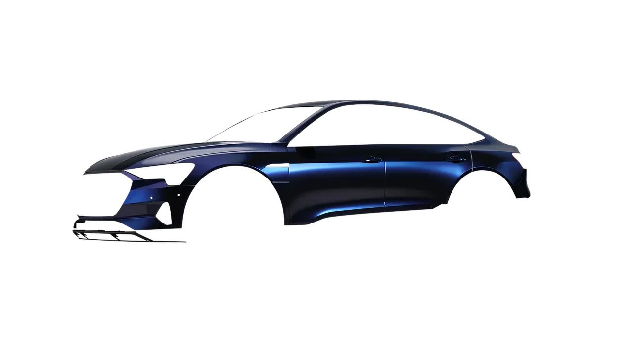 Audi E Tron Sporback 2024 wrapped in Blue Black Iridescent Gloss (KPMF K75469), front three-quarter view