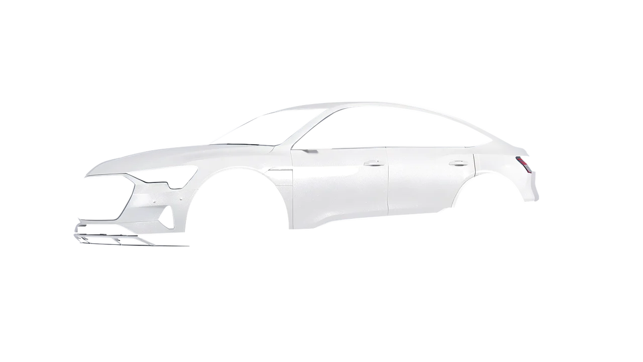 Audi E Tron Sporback 2024 wrapped in Crystal White Gloss (ORACAL 970RA-945G), front three-quarter view