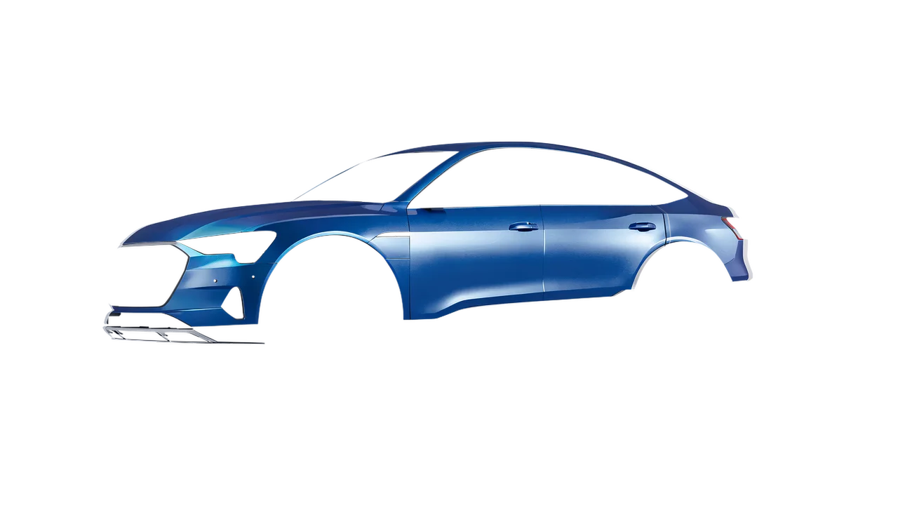 Audi E Tron Sporback 2024 wrapped in Jetstream Blue Gloss (ORACAL 970RA-963G), front three-quarter view