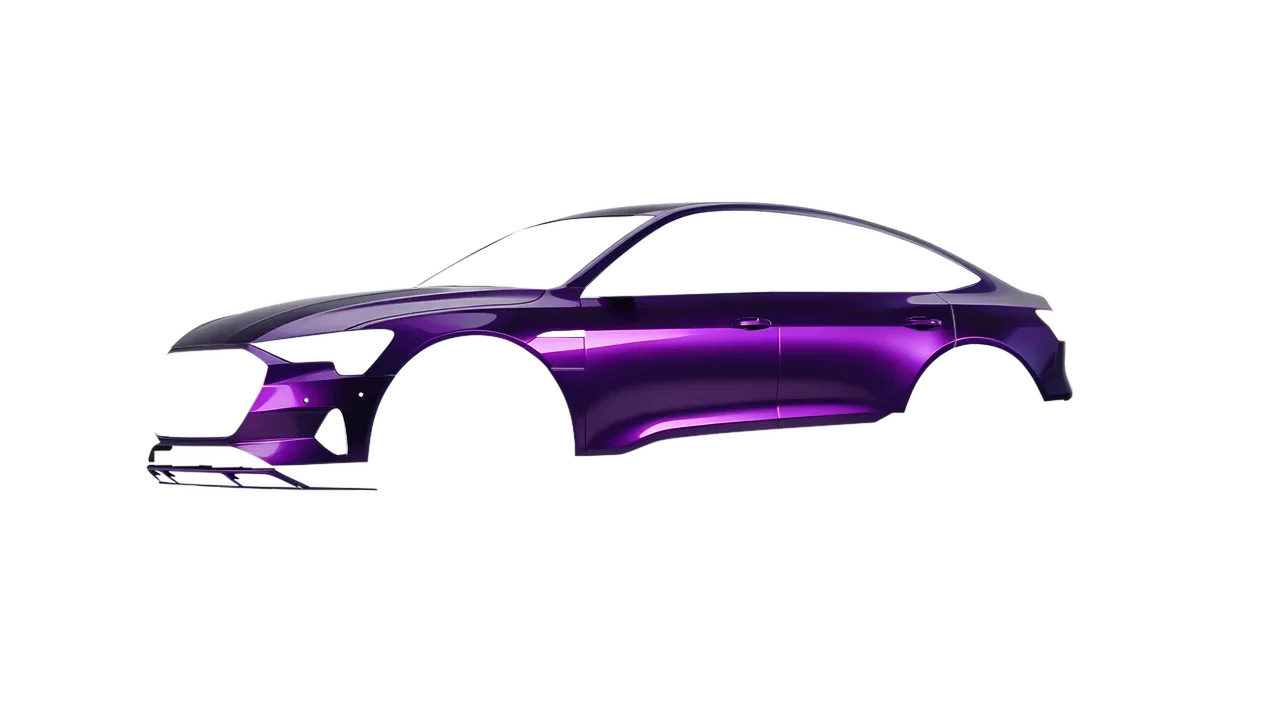 Audi E Tron Sporback 2024 wrapped in Purple Black Iridescent Gloss (KPMF K75465), front three-quarter view