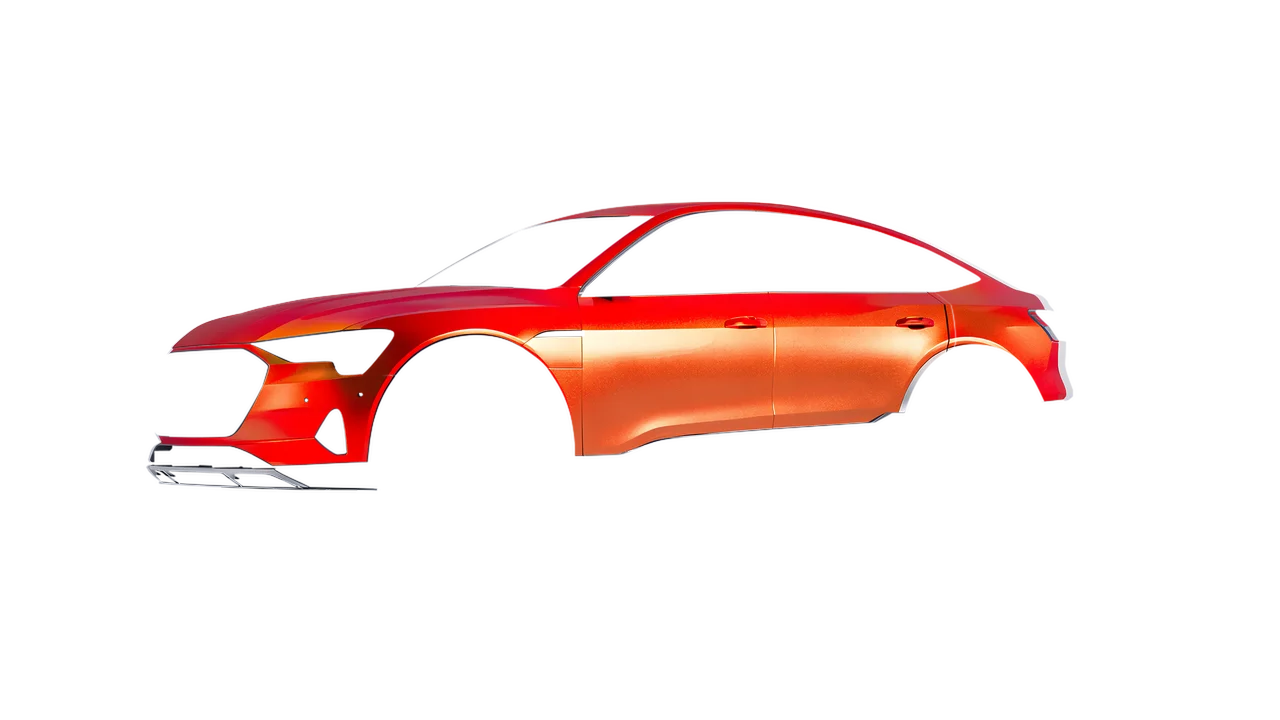 Audi E Tron Sporback 2024 wrapped in Sunset Shift Gloss (ORACAL 970RA-100G), front three-quarter view