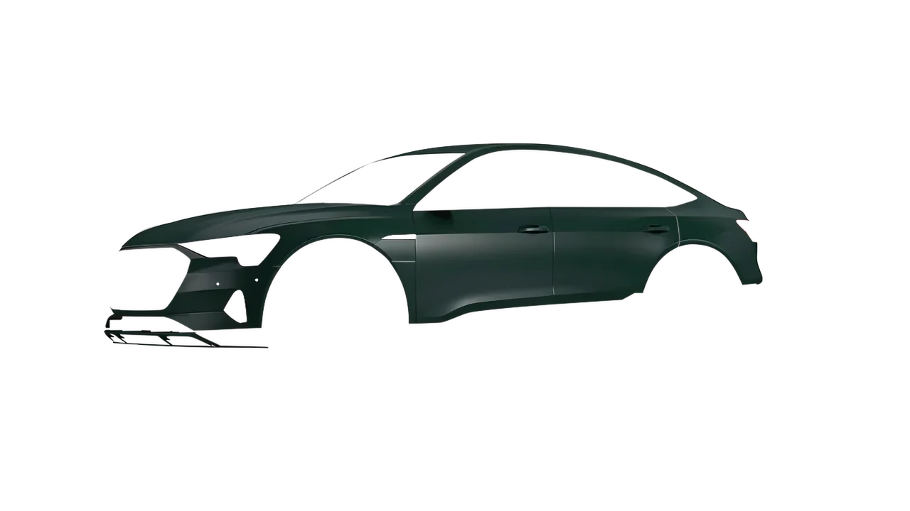 Audi E Tron Sporback 2024 wrapped in Frozen Emerald Matt (KPMF K75577), front three-quarter view