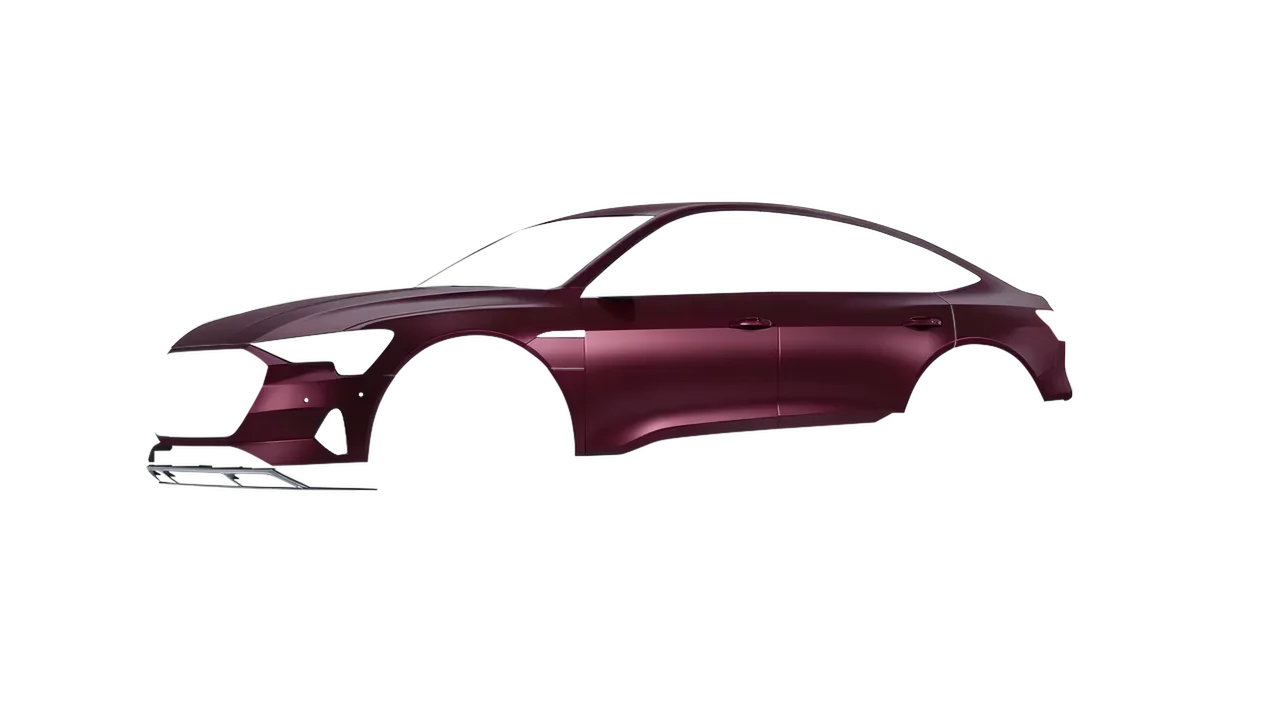Audi E Tron Sporback 2024 wrapped in Frozen Ruby Matt (KPMF K75573), front three-quarter view