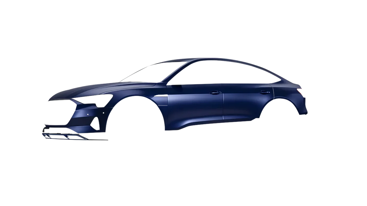 Audi E Tron Sporback 2024 wrapped in Frozen Sapphire Matt (KPMF K75578), front three-quarter view