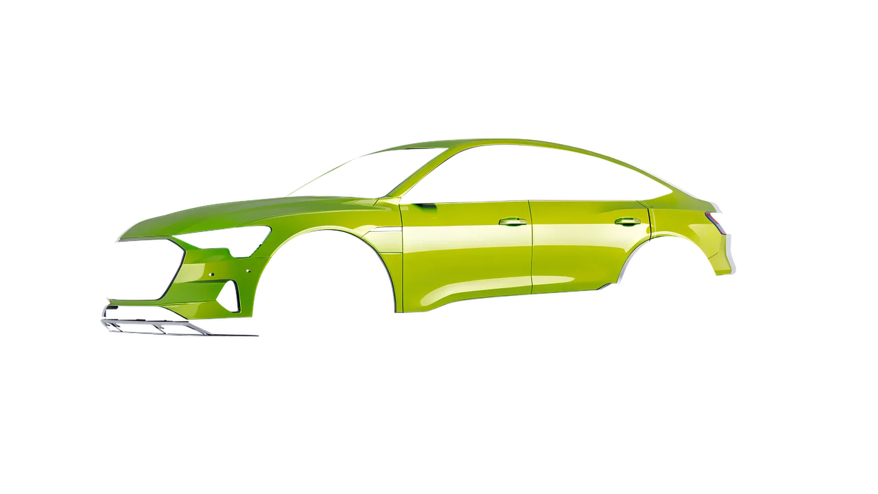 Audi E Tron Sporback 2024 wrapped in Algae Green Gloss (ORACAL 970RA-688G), front three-quarter view