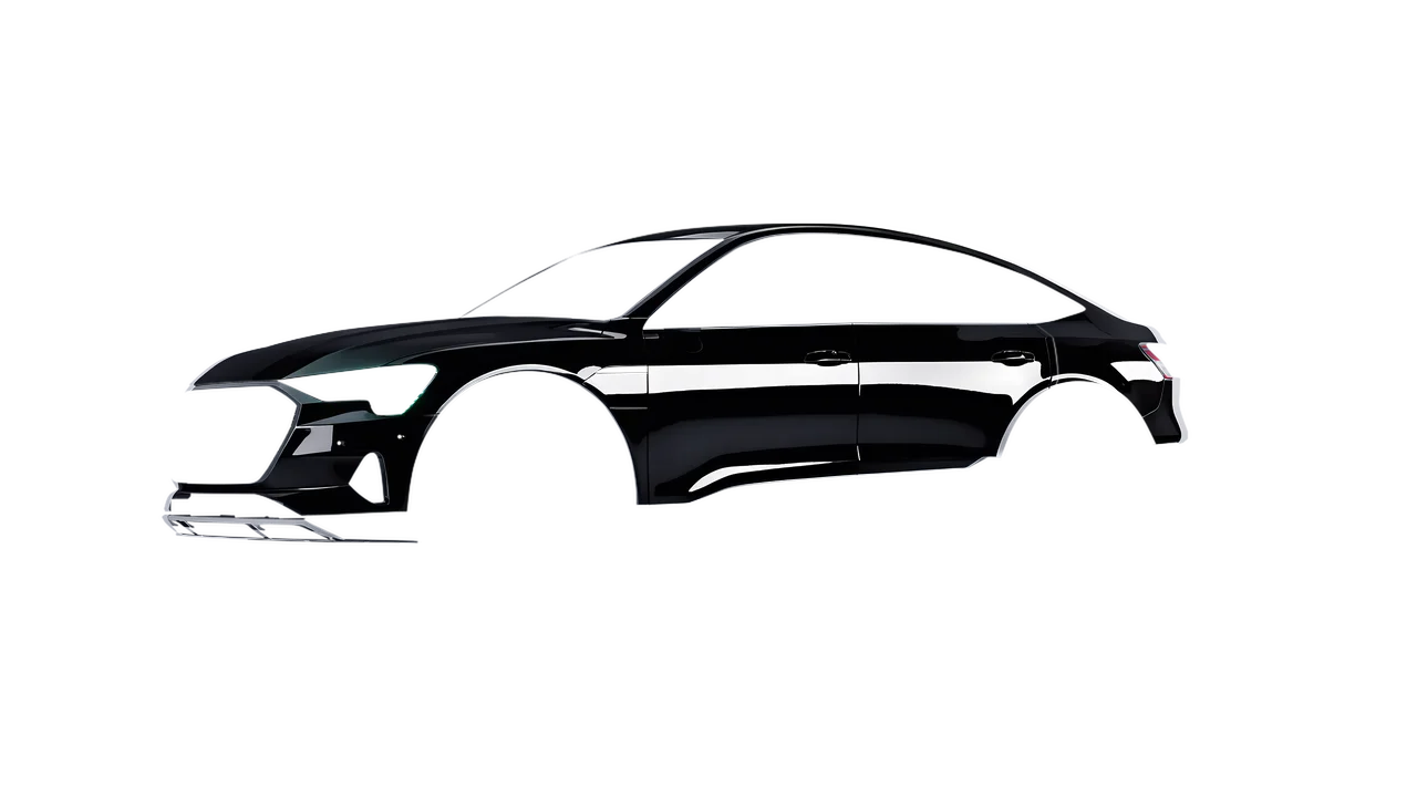 Audi E Tron Sporback 2024 wrapped in Black Gloss (ORACAL 970RA-070G), front three-quarter view