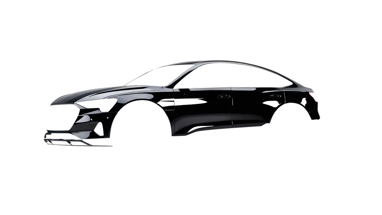Audi E Tron Sporback 2024 wrapped in Black Gloss (KPMF K88021), front three-quarter view