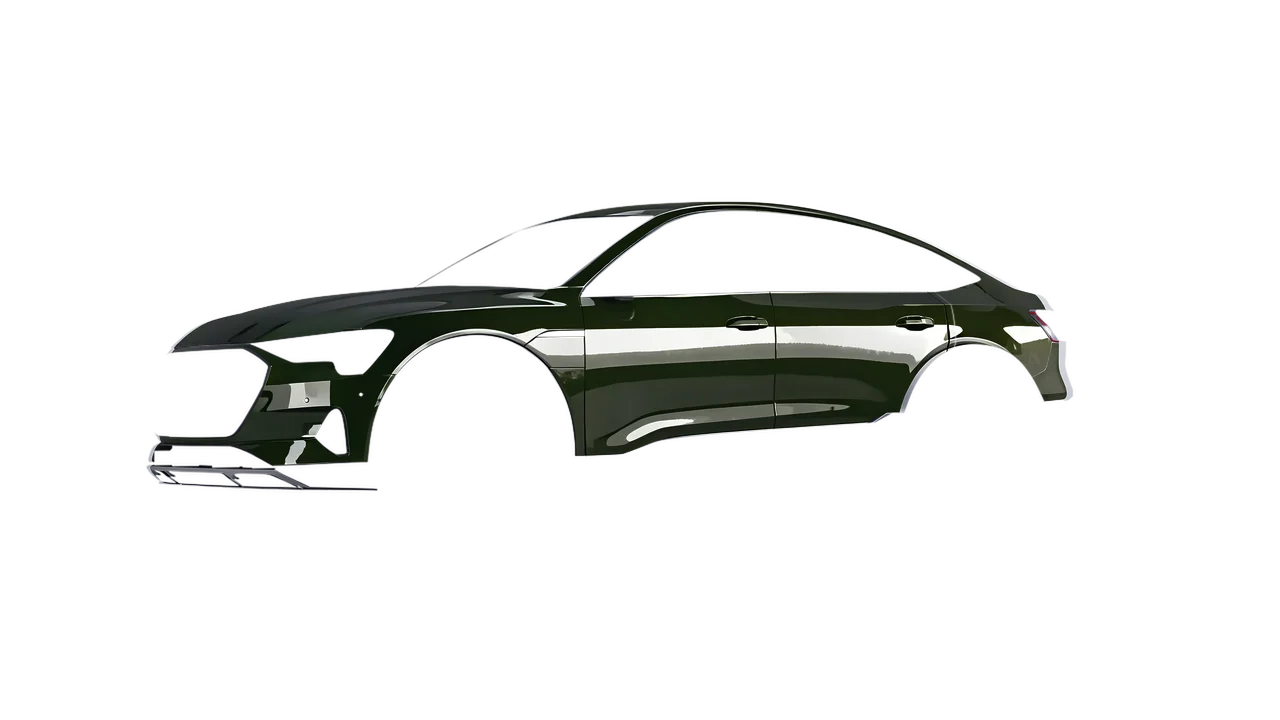 Audi E Tron Sporback 2024 wrapped in Bottle Green Gloss (ORACAL 970RA-286G), front three-quarter view