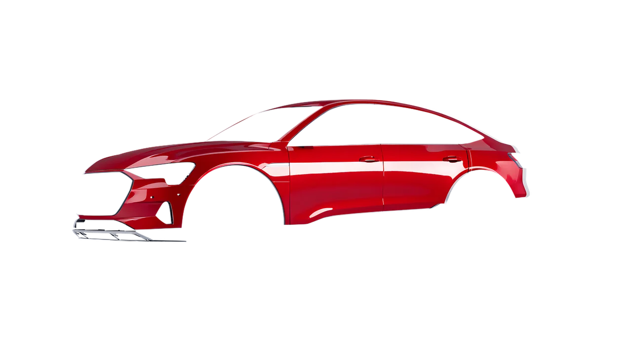 Audi E Tron Sporback 2024 wrapped in Cardinal Red Gloss (ORACAL 970RA-028G), front three-quarter view