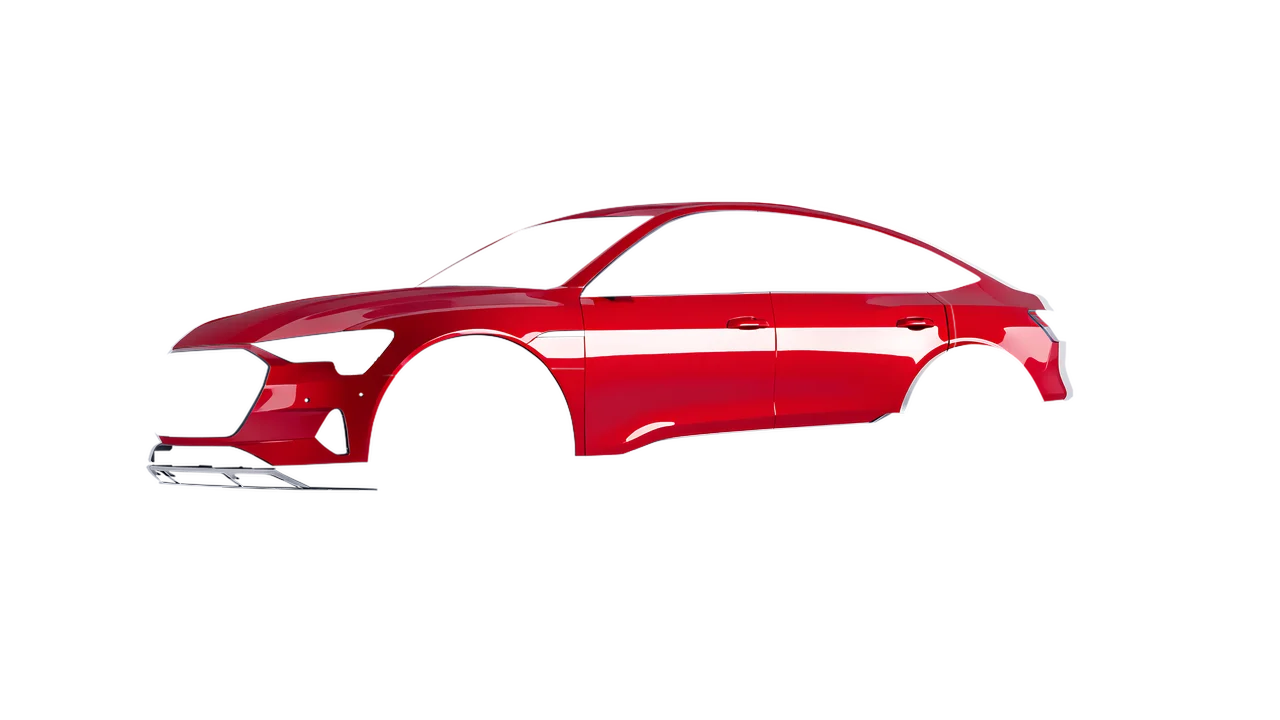 Audi E Tron Sporback 2024 wrapped in Cargo Red Gloss (ORACAL 970RA-882G), front three-quarter view
