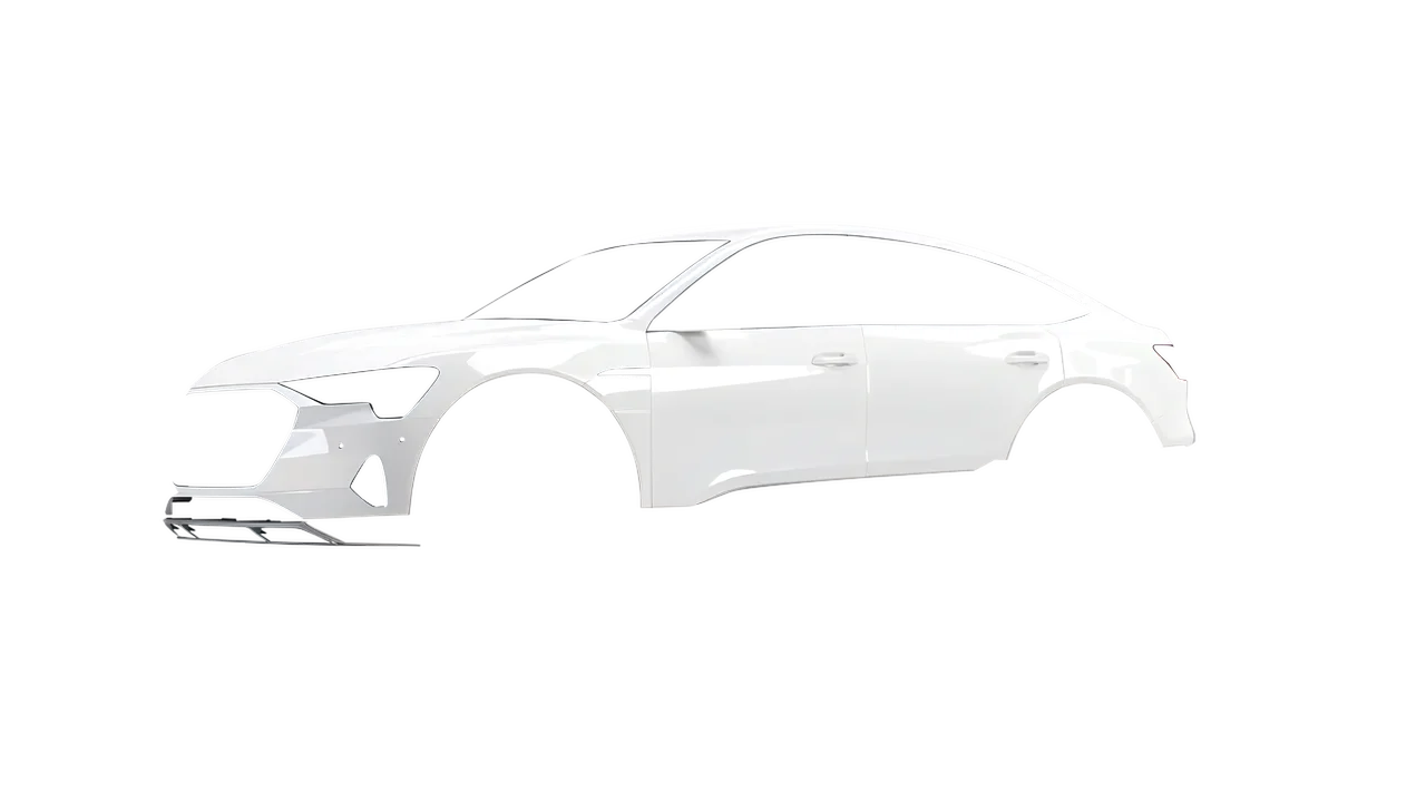 Audi E Tron Sporback 2024 wrapped in Chalk White Gloss (KPMF K75411), front three-quarter view