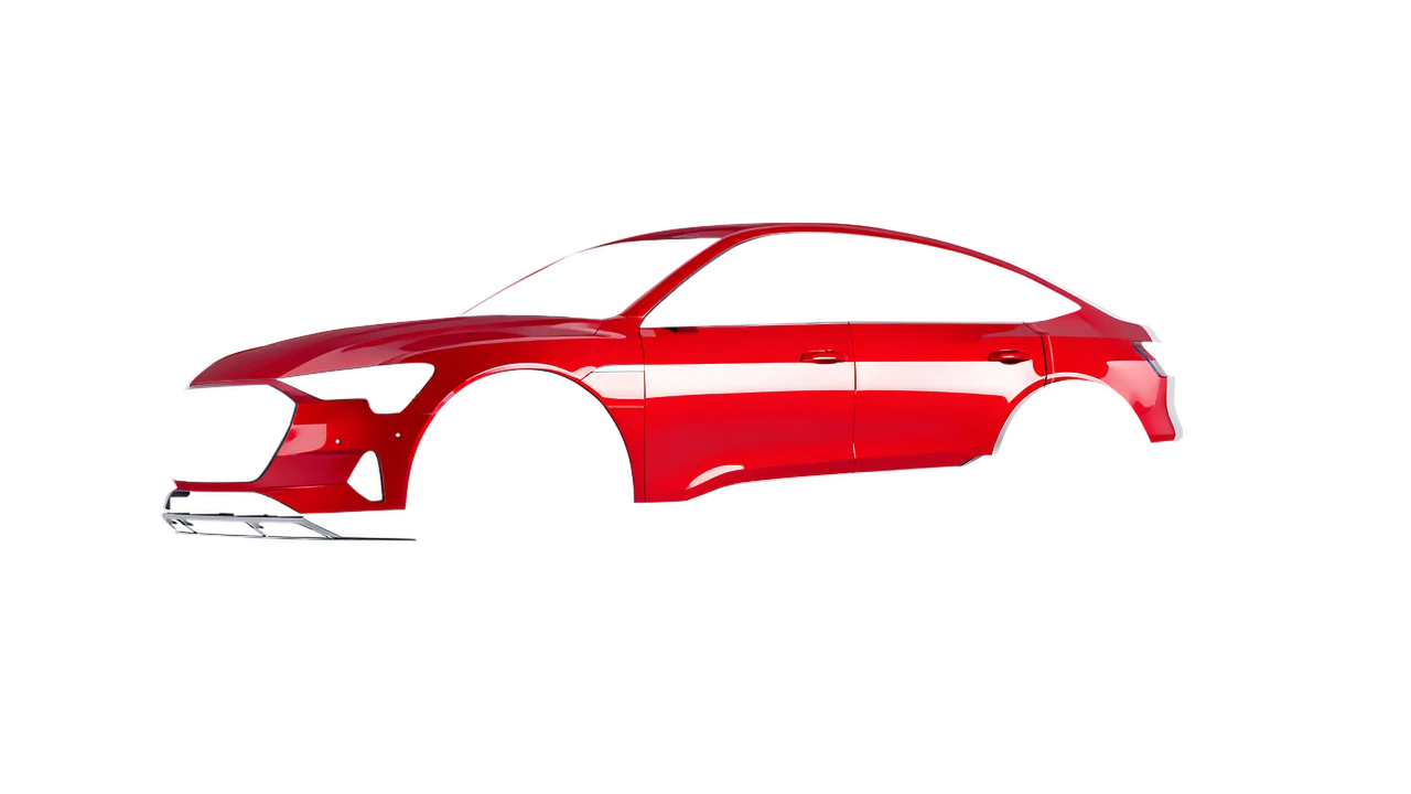 Audi E Tron Sporback 2024 wrapped in Chili Red Gloss (ORACAL 970RA-371G), front three-quarter view