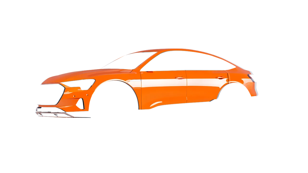 Audi E Tron Sporback 2024 wrapped in Daggi Orange Gloss (ORACAL 970RA-363G), front three-quarter view