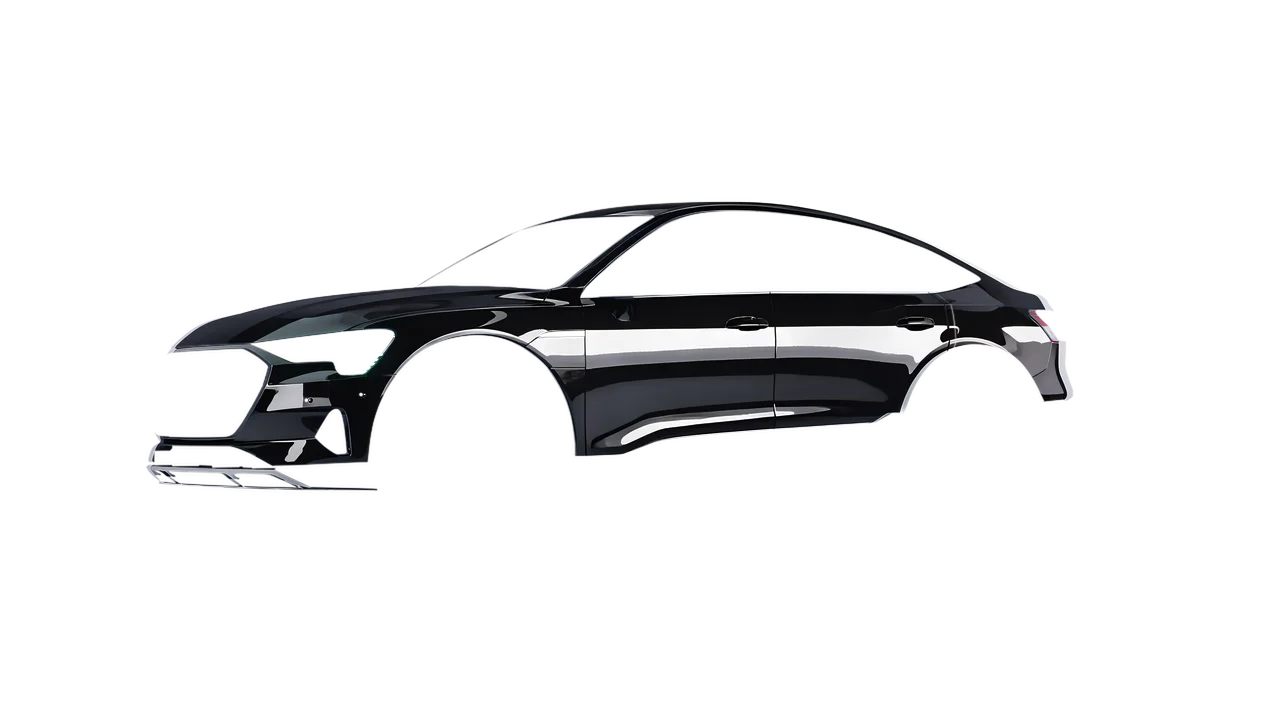 Audi E Tron Sporback 2024 wrapped in Dark Grey Gloss (ORACAL 970RA-073G), front three-quarter view