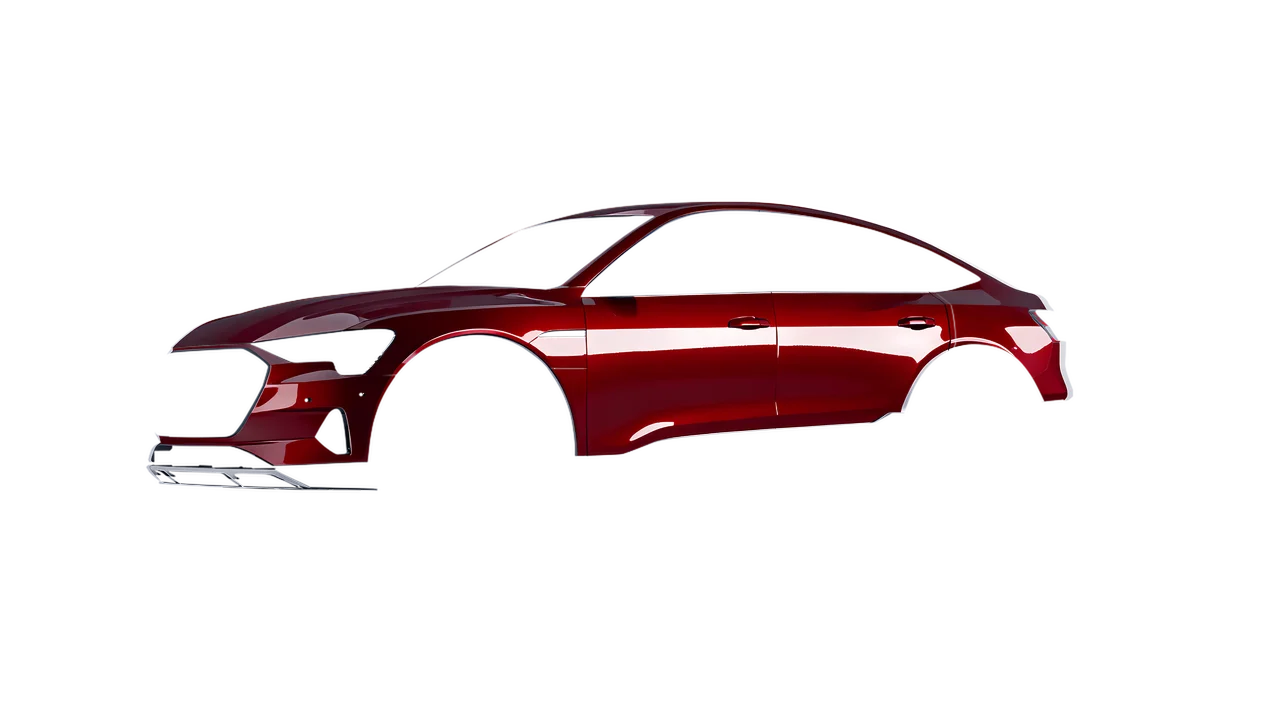 Audi E Tron Sporback 2024 wrapped in Dark Red Gloss (ORACAL 970RA-030G), front three-quarter view