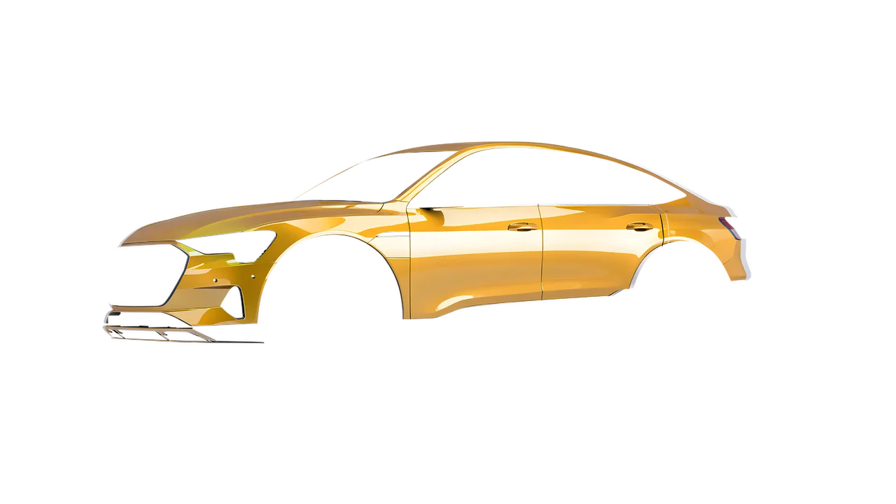 Audi E Tron Sporback 2024 wrapped in Divine Gold Gloss (ORACAL 970RA-995G), front three-quarter view