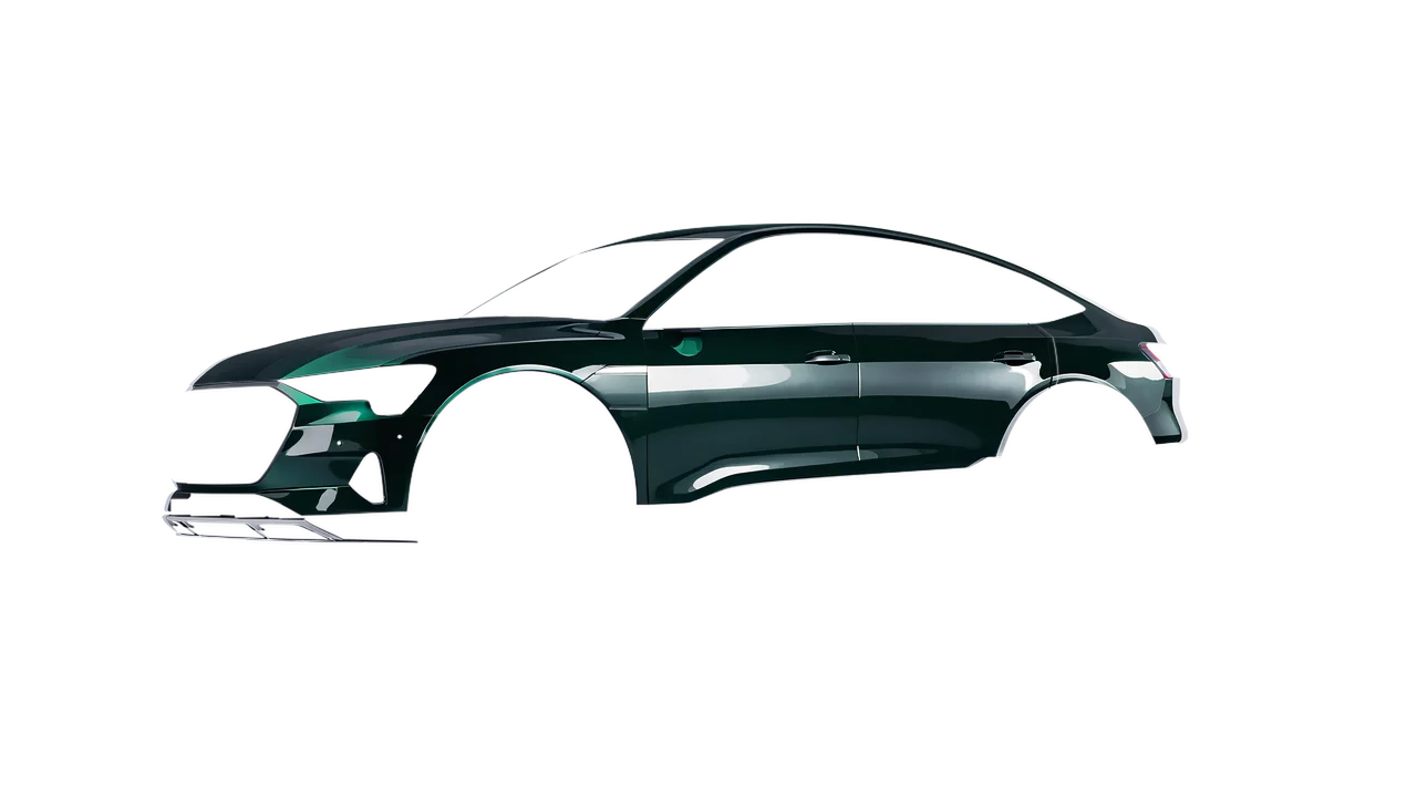 Audi E Tron Sporback 2024 wrapped in Fir Tree Green Gloss (ORACAL 970RA-622G), front three-quarter view
