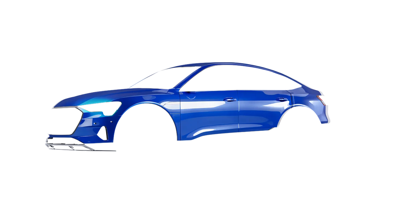 Audi E Tron Sporback 2024 wrapped in Glacier Blue Gloss (ORACAL 970RA-555G), front three-quarter view