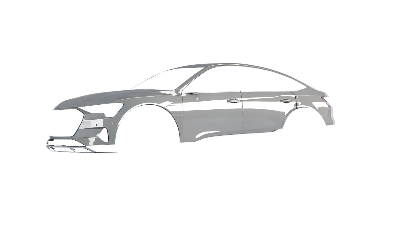 Audi E Tron Sporback 2024 wrapped in Ice Grey Gloss (ORACAL 970RA-724G), front three-quarter view