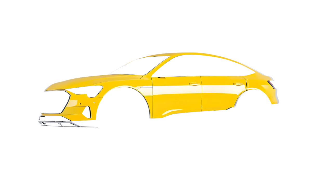 Audi E Tron Sporback 2024 wrapped in Light Yellow Gloss (ORACAL 970RA-022G), front three-quarter view