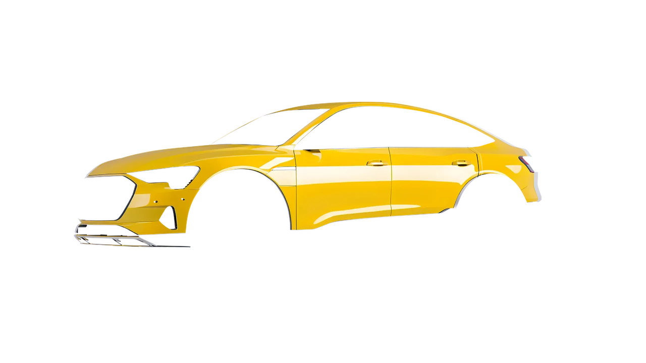 Audi E Tron Sporback 2024 wrapped in Maize Yellow Gloss (ORACAL 970RA-209G), front three-quarter view