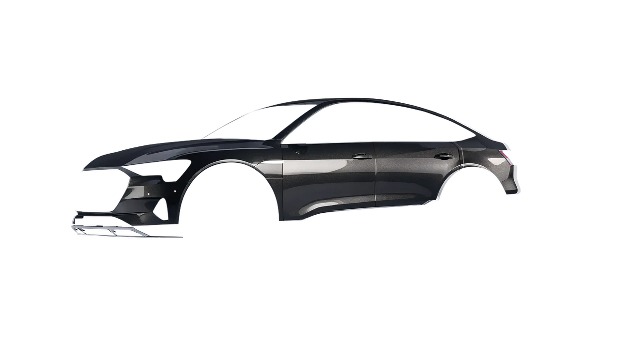 Audi E Tron Sporback 2024 wrapped in Anthracite Gloss (ORACAL 970RA-093G), front three-quarter view