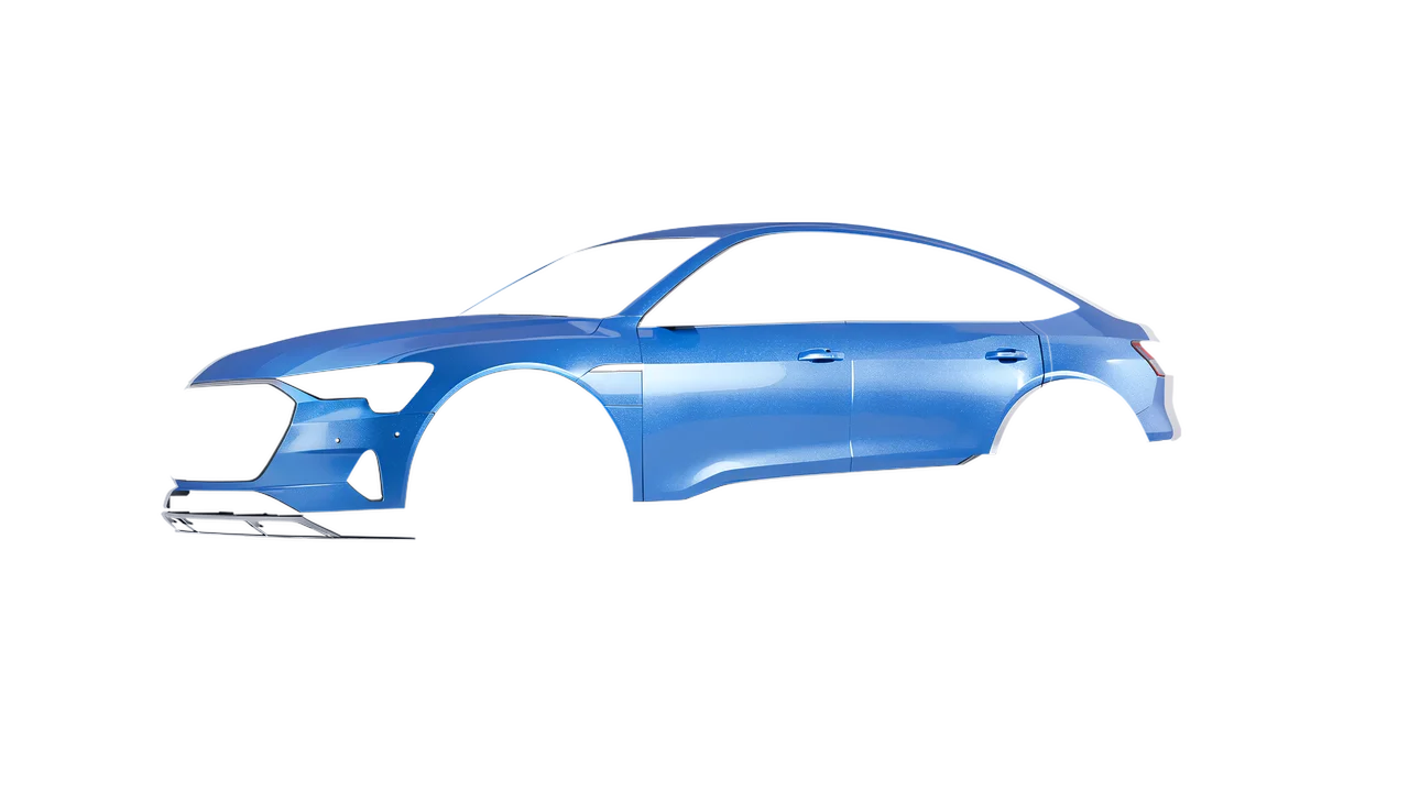 Audi E Tron Sporback 2024 wrapped in Azure Gloss (ORACAL 970RA-197G), front three-quarter view