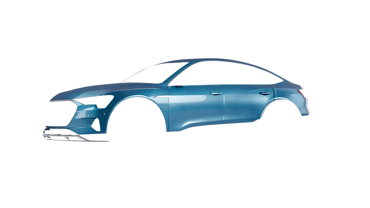 Audi E Tron Sporback 2024 wrapped in Ballistic Blue Gloss (ORACAL 970RA-571G), front three-quarter view