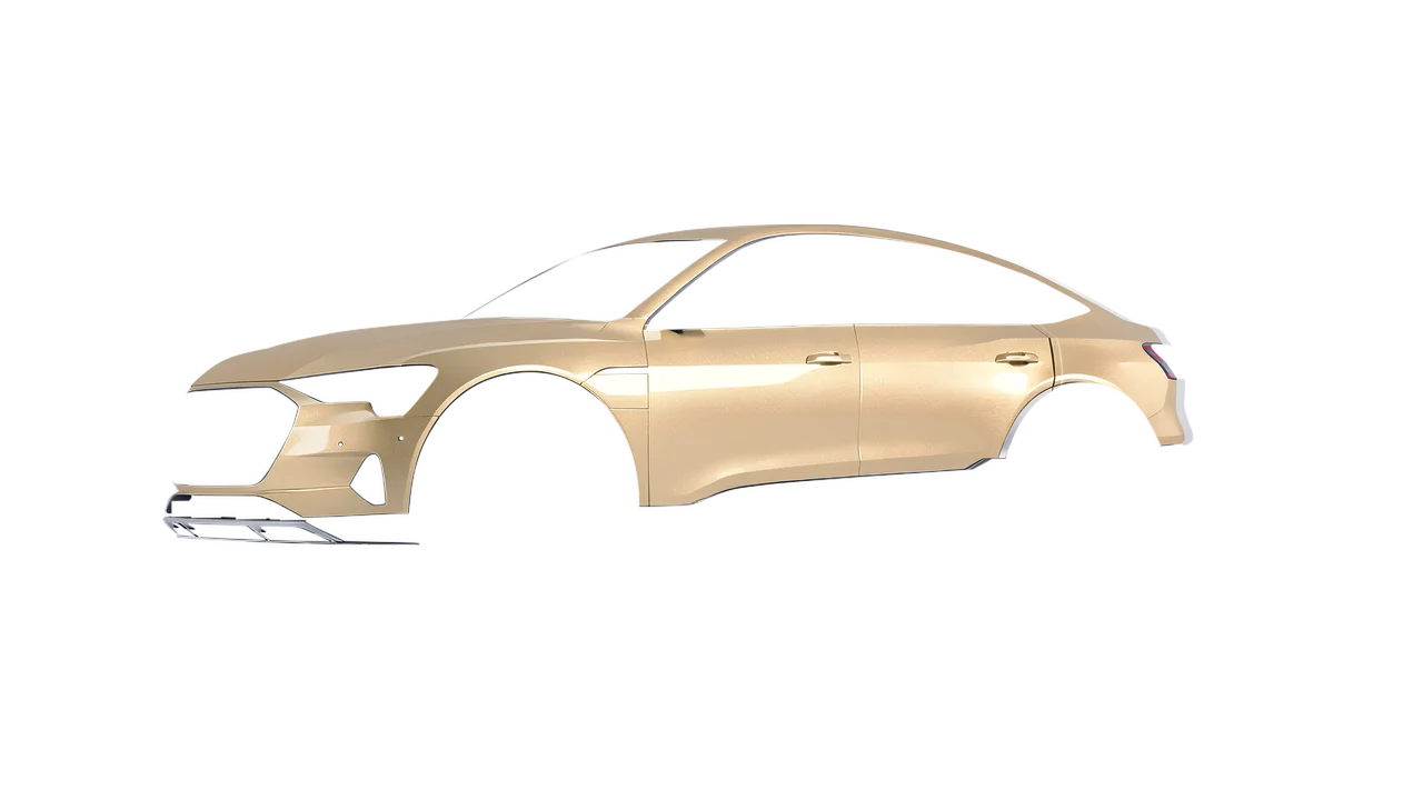 Audi E Tron Sporback 2024 wrapped in Brass Gloss (ORACAL 970RA-922G), front three-quarter view