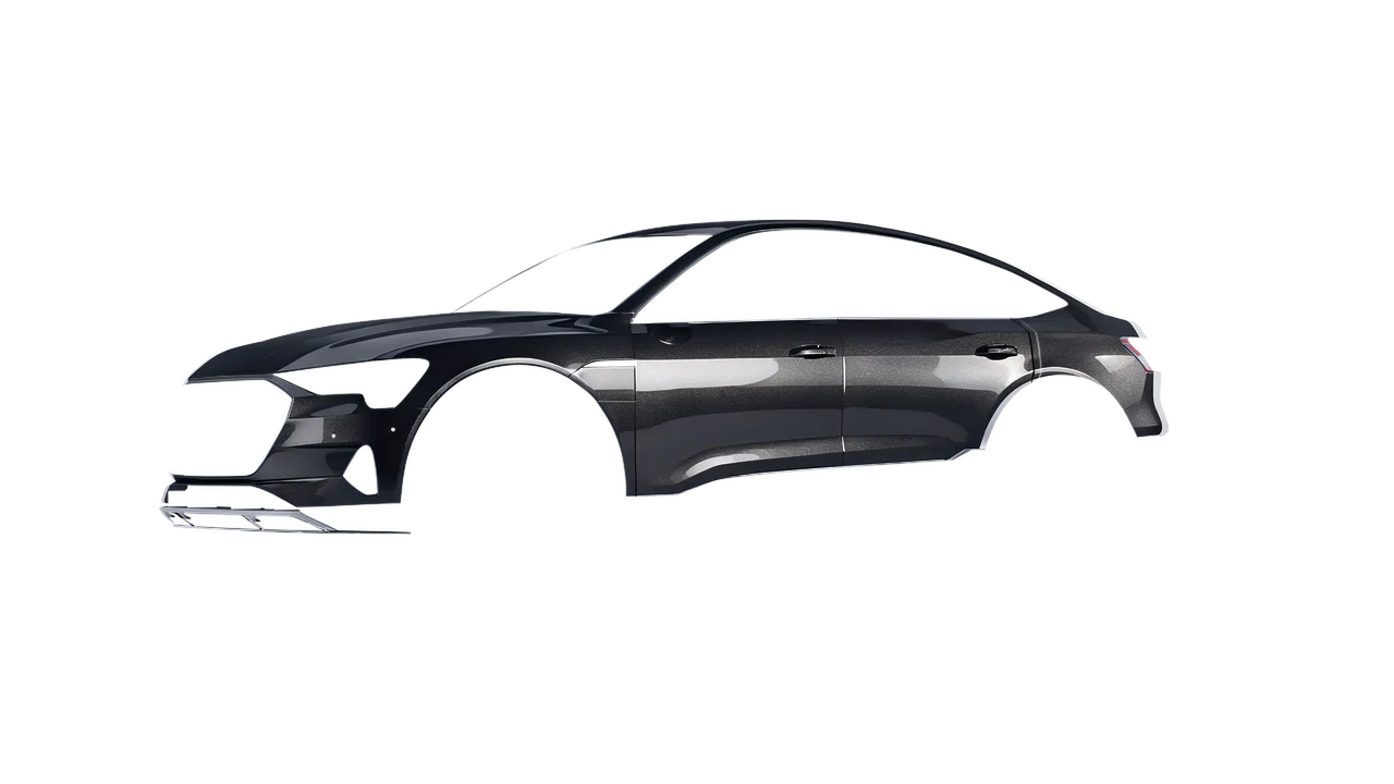 Audi E Tron Sporback 2024 wrapped in Charcoal Gloss (ORACAL 970RA-937G), front three-quarter view