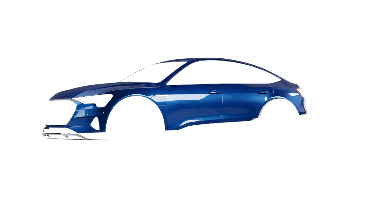 Audi E Tron Sporback 2024 wrapped in Deep Blue Gloss (ORACAL 970RA-192G), front three-quarter view
