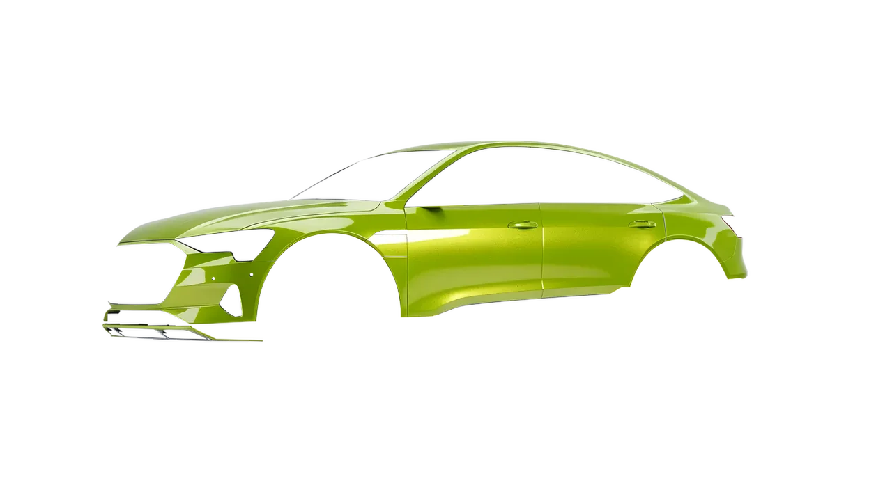Audi E Tron Sporback 2024 wrapped in Dynamic Lime Gloss (KPMF K75454), front three-quarter view