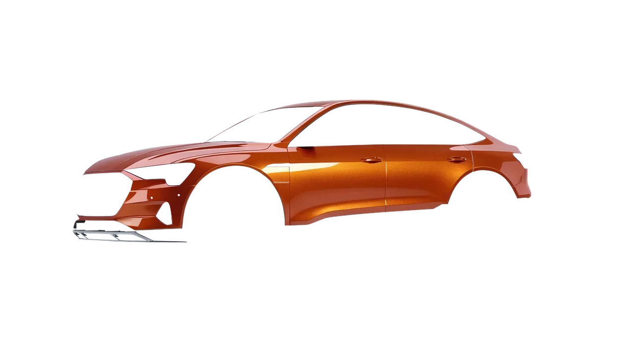 Audi E Tron Sporback 2024 wrapped in Ember Orange Gloss (KPMF K75404), front three-quarter view