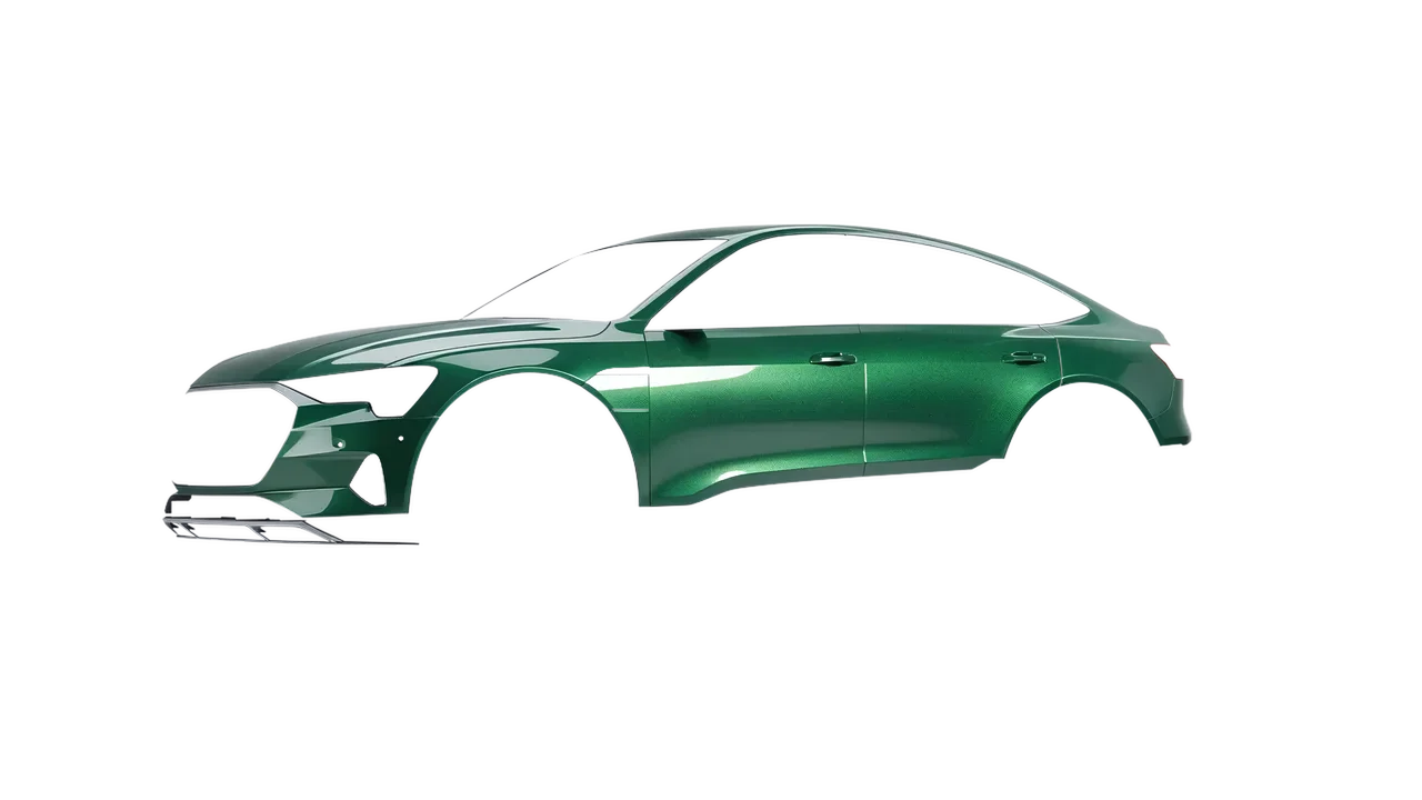 Audi E Tron Sporback 2024 wrapped in Envious Green Gloss (KPMF K75407), front three-quarter view