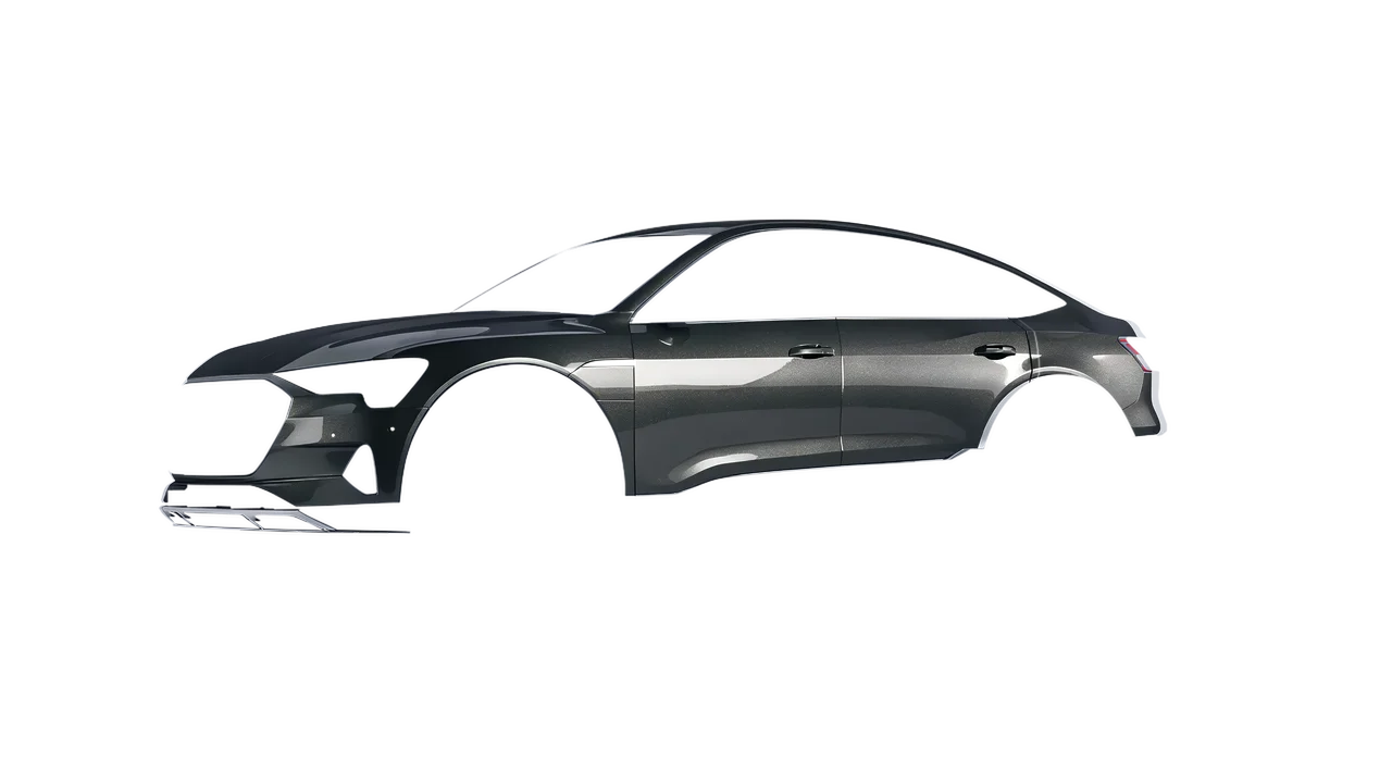 Audi E Tron Sporback 2024 wrapped in Graphite Gloss (ORACAL 970RA-932G), front three-quarter view