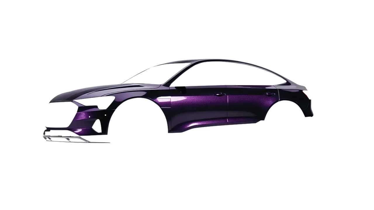 Audi E Tron Sporback 2024 wrapped in Hypnotic Black Violet Gloss (KPMF K75459), front three-quarter view
