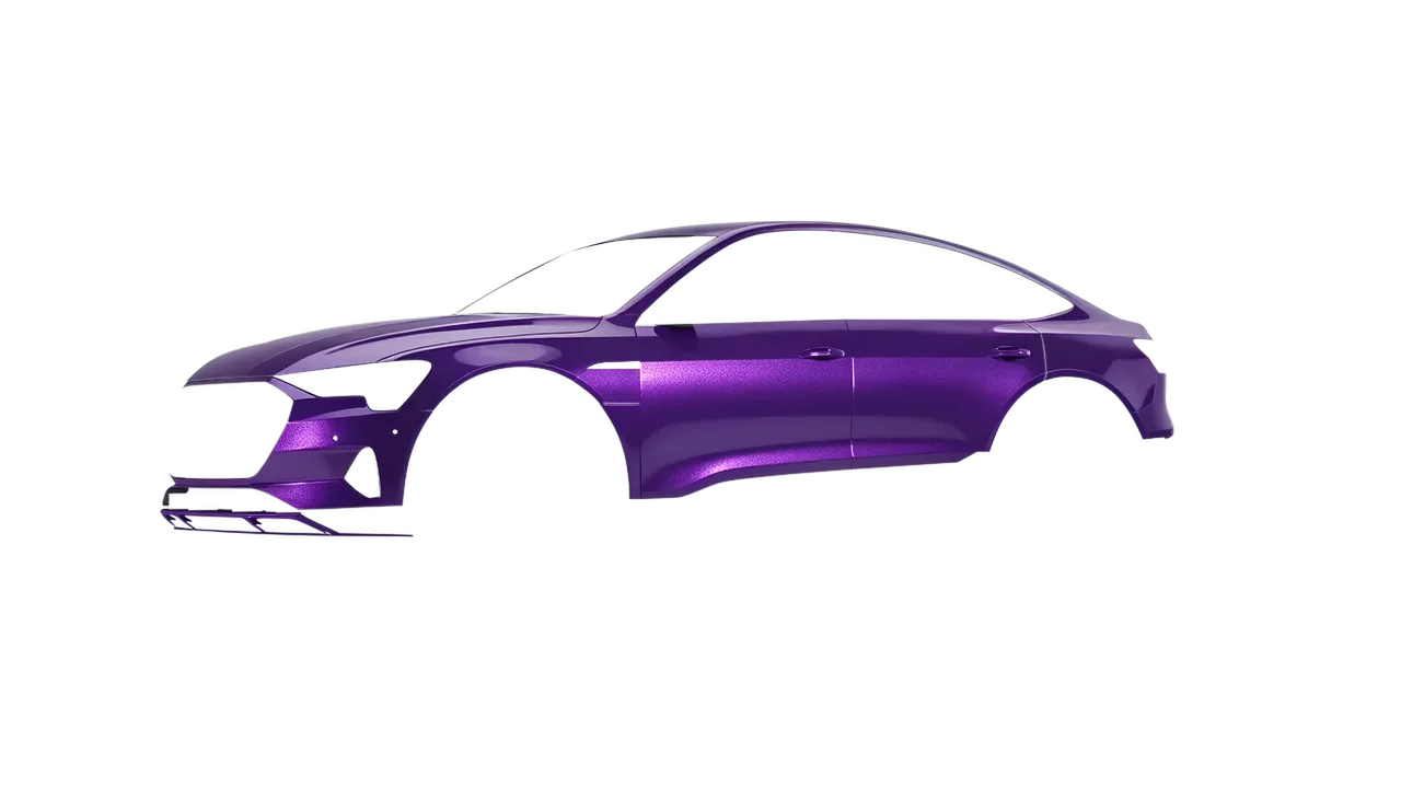 Audi E Tron Sporback 2024 wrapped in Imperial Orchid Gloss (KPMF K75468), front three-quarter view