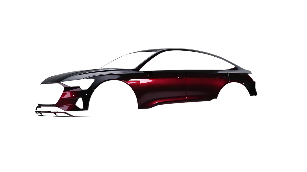 Audi E Tron Sporback 2024 wrapped in Midnight Crimson Bloom Gloss (KPMF K75447), front three-quarter view